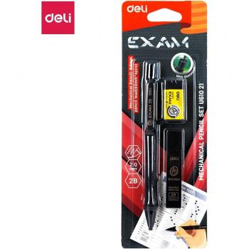 Kit de crayons mécaniques Deli 2B, diamètre 2.0mm avec 1 gomme noire et recharges (x4), code EU61021
