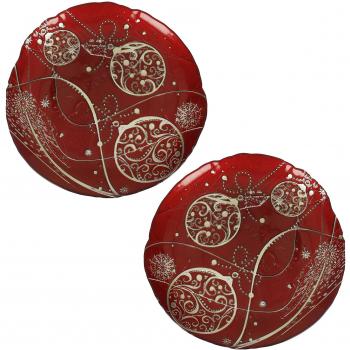 Set 2pz Piattini Vetro Regalomagia Rosso/Oro 21cm