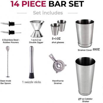 Kit Bar Premium Acier Brossé – Passoire, Jigger Double, Ouvre-Bouteille