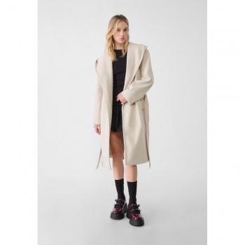 Cappotto lungo in tessuto morbido Ecru con cintura L
