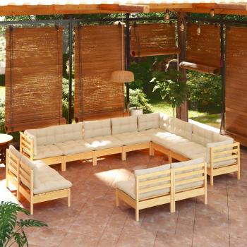 12 Piece Garden Furniture Set with Cream Cushions Solid Pinewood