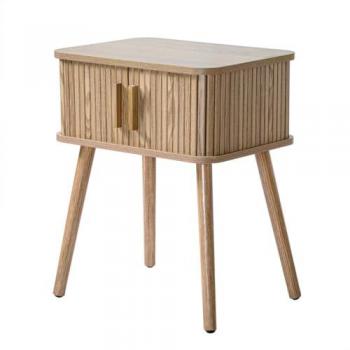 Table de Chevet Vintage 2 Portes Coulissantes en Bois Décor Chêne