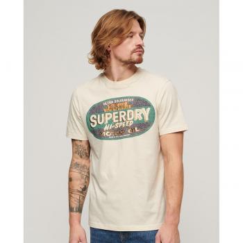 T-shirt Superdry Gasoline beige vert à manches courtes