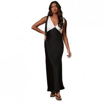 Oasis Women's Contrast Piping Satin Maxi Dress in Mono – Size 10