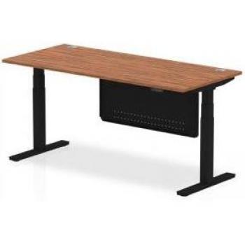 Air 1800x800 Adjustable Desk with Cable Ports – Walnut Top, Modesty Panel, Black Legs
