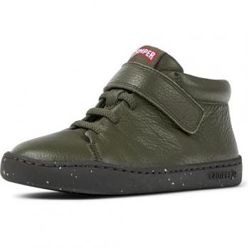 Botines de niño Camper Peu Touring de piel con cierre adherente y cordones, color verde oliva, talla 30 EU