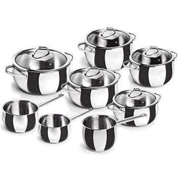 Batería 8 Piezas Belly (Cacerola 16-20-24, Olla 16-20, Cazo 14-16 y Pote 14cm) Inox