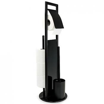 WC‑Garnitur WENKO “Ravina” – schwarz, Maße B:20 cm H:70 cm L:20 cm, Edelstahl & Sicherheitsglas
