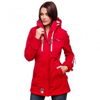 Marikoo Softshell‑Mantel Zimtzicke – Damen, Rot, XS, wasserdicht, mit Kapuze