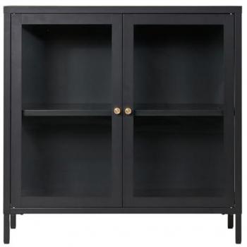 Buffet Élégant 2 Portes Vitrées 80x35x80 cm en Métal Noir