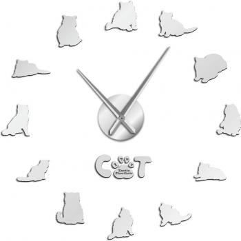 Reloj de pared con efecto espejo 3D de gato, ideal para amantes de mascotas, a pilas