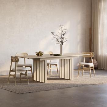 6-Piece Dining Set with Extendable Whitewash Table, Rectangular, 55-87