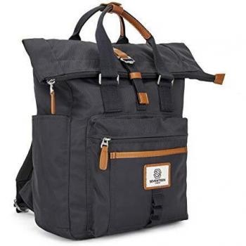 Seventeen London 'Canary Wharf' Backpack with Fold Roll Top in Dark Grey