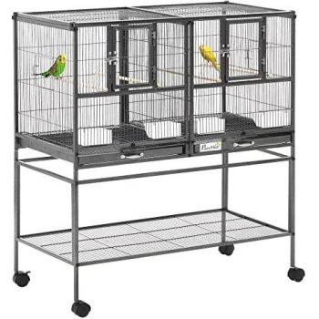 Cage à oiseaux avec séparation et mangeoire 95L x 45l x 102H cm Noir et Gris