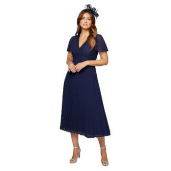 Navy Midi Skirt with Lace Pleats, Wallis Brand, Size 8