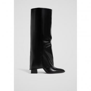 Stradivarius Schwarz: Gamaschen-Stiefel mit Absatz, EU 41