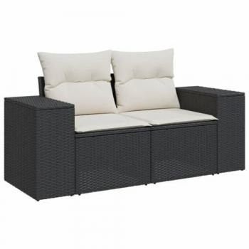 Vida XL 2‑Seat Backyard Sofa with Cushion Set – Black Rattan