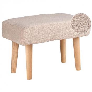 Banquette Scandinave Takoma Repose-pieds Beige Bouclettes et Bois d'Hévéa 50x35x30 cm
