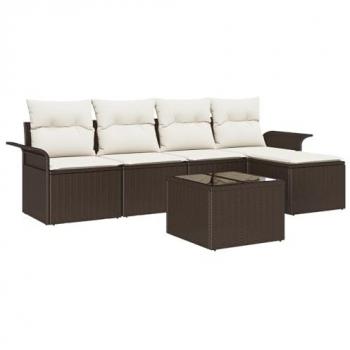 VidaXL Outdoor‑Sofa 6‑teiliges Set mit Kissen in Braun Poly‑Rattan
