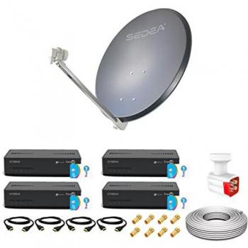 Kit Parabole Acier HDME 85 cm + LNB Quad 4K + 4 Décodeurs FRANSAT