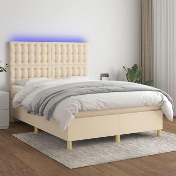 Letto Boxspring con Materasso e Illuminazione LED Crema 140x200 cm