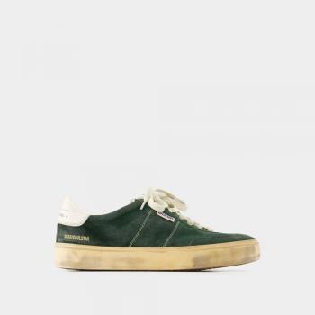 Sneakers homme Golden Goose en daim vert, contrefort cuir blanc, 42