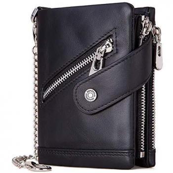 Men's Wallet with Zipper Pouch and Chain