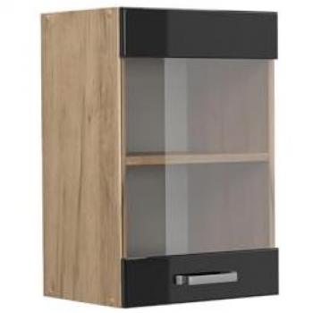 Meuble de rangement de cuisine haut vitré R-Line, Noir, 40 cm