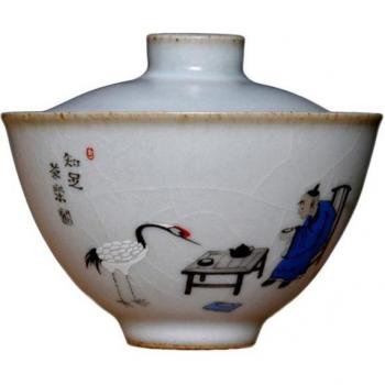 180ml Handcrafted Chinese Gaiwan Tea Bowl with Character Pattern