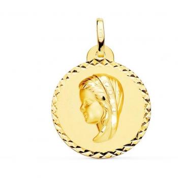 Colgante de la Virgen Niña de 20 mm de diámetro en Oro de 18k