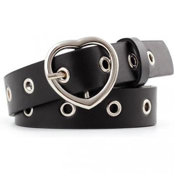 Narrow Silver Metal Heart Grommet Belt
