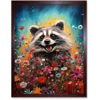 Blooming Meadow Raccoon – Cheerful Wall Decor Print