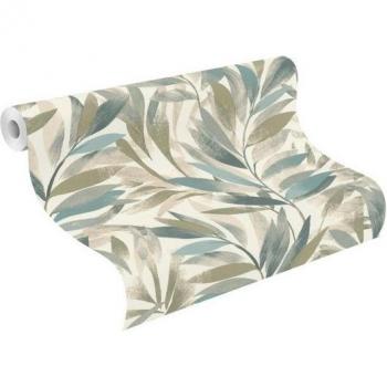 Papier peint intissé 867640 Symphony Botanique 53 x 1005 cm bleu vert