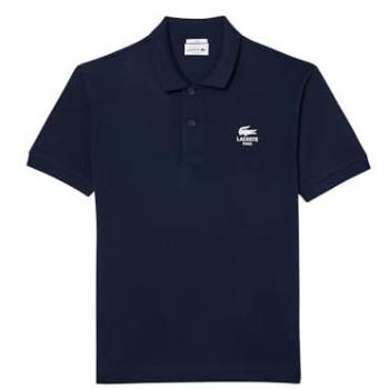 Polo Lacoste Classic Fit Signature Print Blu Navy S L.12.12