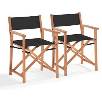 Set di 2 sedie da giardino pieghevoli in legno di eucalipto e tessuto nero