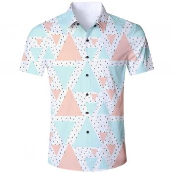 Slim Fit Herrenhemd mit 3D Geometrie-Triangle-Print in Hawaii‑Stil
