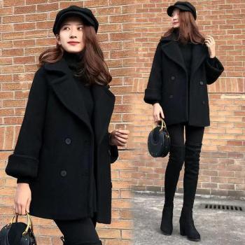 Abrigo largo de lana para mujer, negro, con doble botonadura, suelto y de gran tamaño, perfecto para invierno