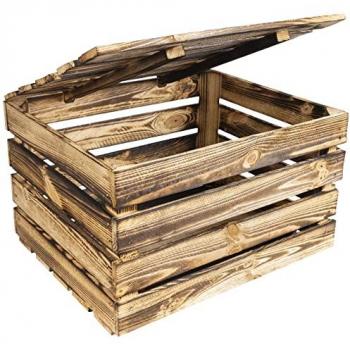 Grand Coffre Rangement Bois Flammé – Style Industriel, Creative Deco