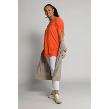 T-shirt oversize arancione con scollo rotondo e ricami, maniche arricciate, Donna, Taglia 60/62, Cotone/Fibre sintetiche
