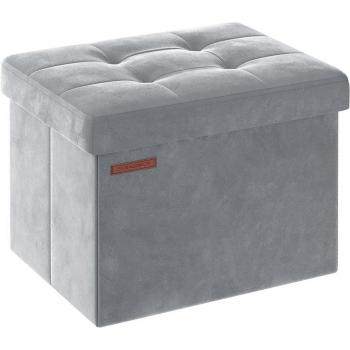 Puff Terciopelo Plegable Gris Paloma para Sala de Estar 31 x 41 x 31 cm