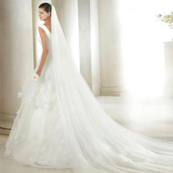Ivory White Long Tulle Bridal Veil 2M One Layer Edge Cut