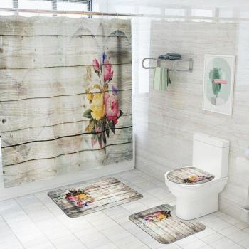 Cortina de ducha y alfombrilla de baño antideslizante