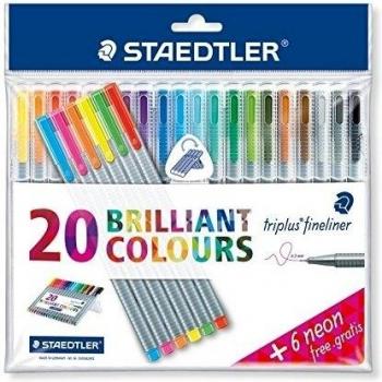 Triplus fineliner 20-delige set met neon kleuren