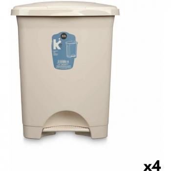 Papelera con Pedal 30 L Beige (4 Unidades)