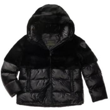 Blauer Daunenjacke mit Kunstfellbesatz für Damen Schwarz Größe L