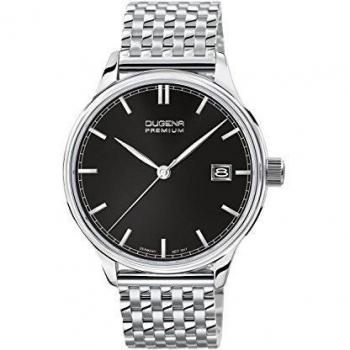 Dugena Men's Quartz Masterpiece: Sleek Black Face with Silver Stainless Steel Wristband