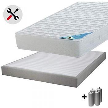 Matelas Maldives 140x190 + Sommier 2x20 Lattes Lin + Pieds Argent 15cm