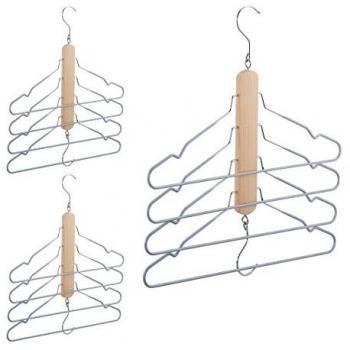 Set de 3 Perchas con Varilla para Pantalones en Color Natural y Gris