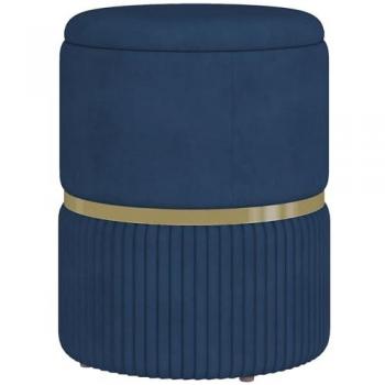 HOMCOM Round Pouffe, Storage Footstool with Cushioned Top, Hidden Space, Velvet-feel Fabric Upholstered, Removable Top, Padded Seat, Dark Blue