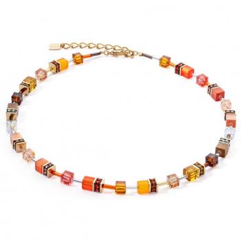 Gold Plated GeoCUBE Necklace in Orange and Brown